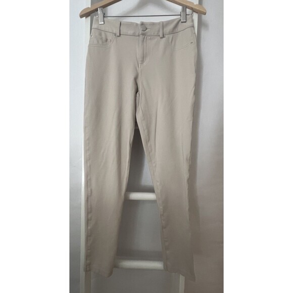 INC Womens Pants Tapered Leg 5 Pocket Knit US 6 Off White Mid Rise Flat Front EC - Picture 1 of 14